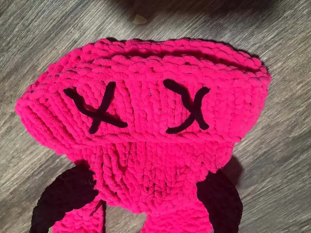 Pink Chunky Beanie Bunny Hat Ears Horns Knit X Eyes
